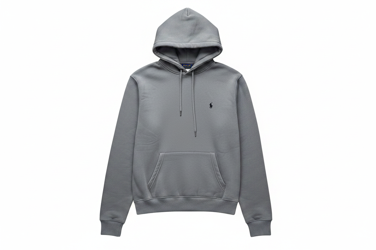 Grey Ralph Lauren Hoodie White Background